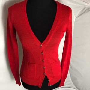 J Crew red orange soft fitted sheet cardigan sweater XXS